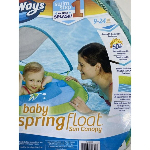 SwimWays Baby Spring Float Sun Canopy Ages 9-24 Months 50+UPF Green - Picture 2 of 8